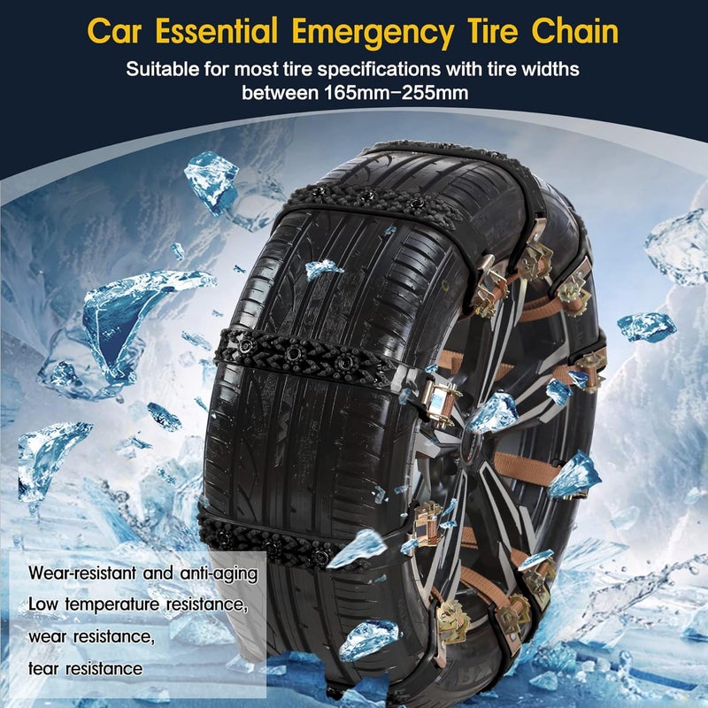 Mistriddle Snow Chains, Anti Slip, Non-metallic, Emergency Tire Chains Suitable for Cars, Trucks, Pickup, SUVs with Tire Width of 165-255mm(14 Pack, Black) - Image 2